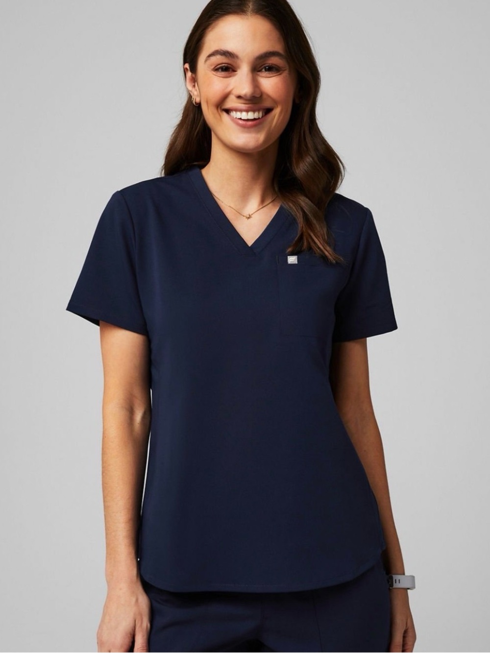 Fabletics Navy V-Neck Short Sleeve Scrub Top